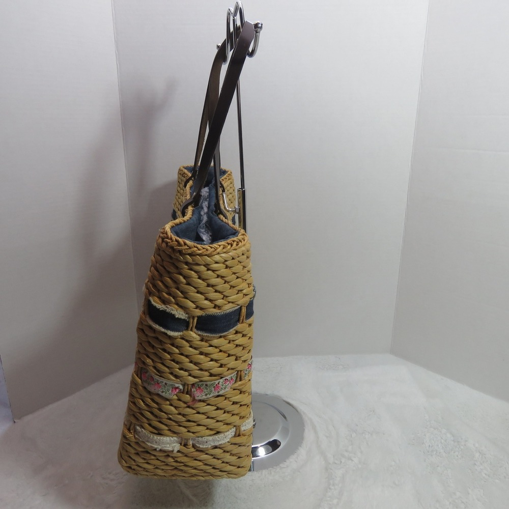 Roxy Straw Tweed Braided Beach Tote Bag Summer Handbag Cottage Core Beach Cruise - Picture 5 of 8